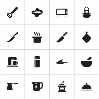 16 düzenlenebilir pişirme simgeler kümesi. Çorba kazanı, ızgara, kahve Pot ve daha fazlası gibi simgeler içerir. Web, mobil, UI ve Infographic tasarımı için kullanılabilir.
