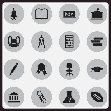 16 düzenlenebilir bilim simgeler kümesi. İş koltuk, Kütüphane, elyaf ve daha fazlası gibi simgeler içerir. Web, mobil, UI ve Infographic tasarımı için kullanılabilir.