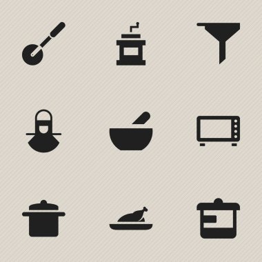 9 düzenlenebilir gıda simgeler kümesi. Fried Chicken, filtreleme, çorba vb. gibi simgeler içerir. Web, mobil, UI ve Infographic tasarımı için kullanılabilir.