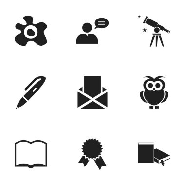 9 düzenlenebilir eğitim simgeler kümesi. Omlet, adam, yer imi ve daha fazla düşünme gibi simgeler içerir. Web, mobil, UI ve Infographic tasarımı için kullanılabilir.