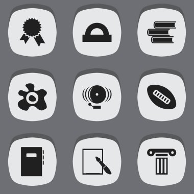 9 düzenlenebilir okul simgeler kümesi. Yüzük, Notepaper, ayağı ve daha fazlası gibi simgeler içerir. Web, mobil, UI ve Infographic tasarımı için kullanılabilir.