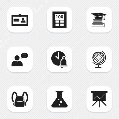9 düzenlenebilir bilim simgeler kümesi. Hesap makinesi, adam, eğitim ve daha fazla düşünme gibi simgeler içerir. Web, mobil, UI ve Infographic tasarımı için kullanılabilir.