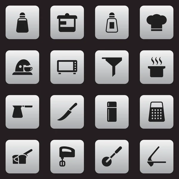 Set de 16 iconos de cocina editables. Incluye símbolos como Saltshaker, Trituradora, Paprika y más. Puede ser utilizado para el diseño de la tela, móvil, interfaz de usuario e infografía . — Vector de stock
