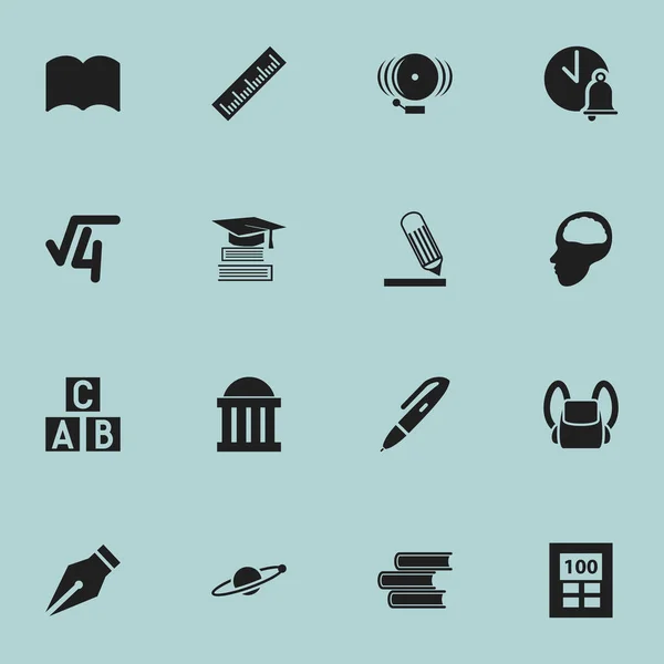 Ensemble de 16 icônes scolaires modifiables. Comprend des symboles tels que anneau, cartable, bibliothèque et plus encore. Peut être utilisé pour le Web, mobile, interface utilisateur et infographie . — Image vectorielle