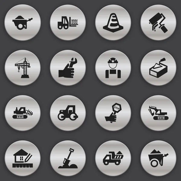 Набор из 16 редактируемых иконок структуры. Includes Symbols such as Mule, Elevator, Spatula and More. Can be used for Web, Mobile, UI and Infographic Design . — стоковый вектор