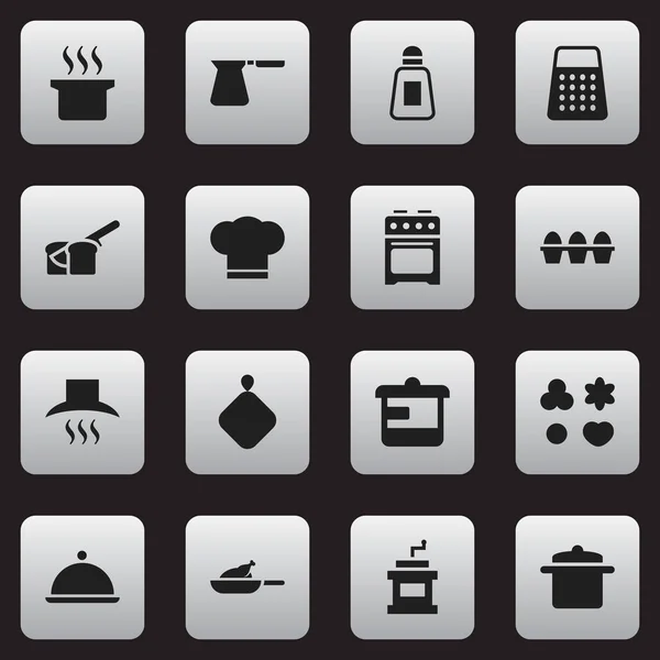 Sada 16 upravitelné vaření ikon. Obsahuje symboly hrneček na kávu, gril, Mocha mlýnek a další. Lze použít pro webové, mobilní, Ui a infografika Design. — Stockový vektor