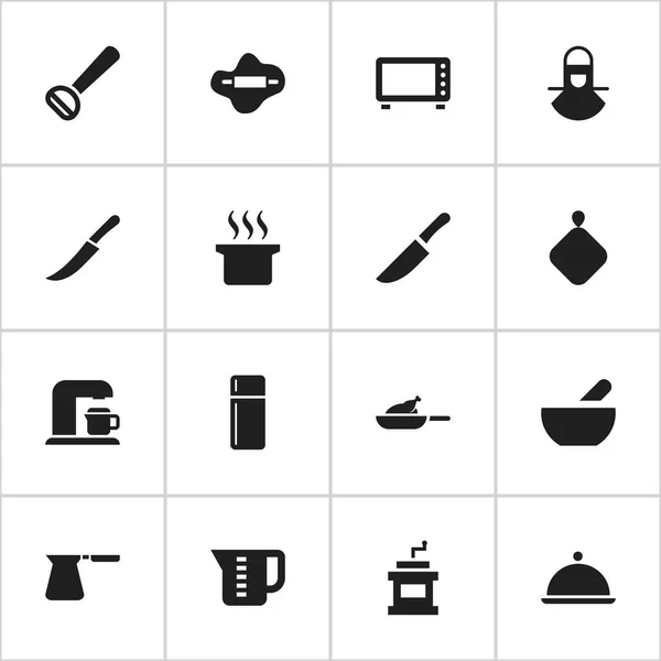 Zestaw 16 edycji ikon gotowania. Zawiera symbole kociołka, Grill, dzbanek do kawy i wiele innych. Mogą być używane dla sieci Web, mobilnych, interfejsu użytkownika i Infographic Design. — Wektor stockowy