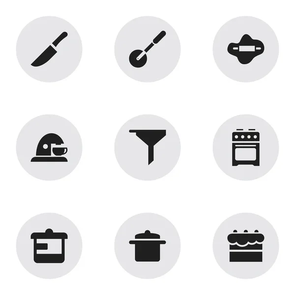 Atur 9 Ikon Masak yang Dapat Disunting. Termasuk Symbols Such As Filtering, Knife Roller, Pastry And More. Dapat Digunakan Untuk Web, Mobile, UI Dan Desain Infografis . - Stok Vektor