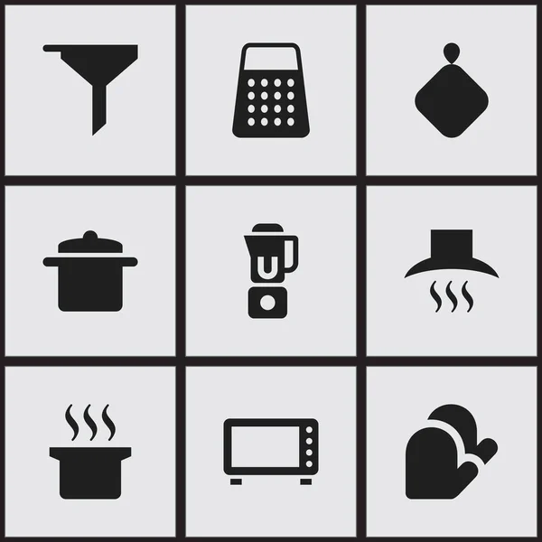 Sada 9 upravovat potraviny ikon. Obsahuje symboly například filtrování, trouba, nádobí a mnoho dalšího. Lze použít pro webové, mobilní, Ui a infografika Design. — Stockový vektor