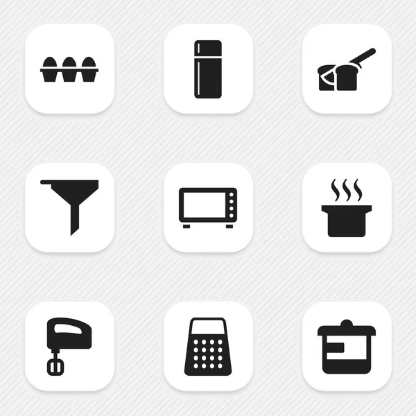 Set von 9 editierbaren Food-Symbolen. beinhaltet Symbole wie Reißwolf, Kühlschrank, Geschirr und vieles mehr. kann für Web-, Mobil-, UI- und Infografik-Design verwendet werden. — Stockvektor