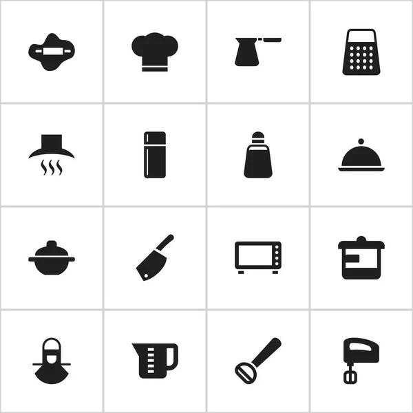 Conjunto de 16 iconos de comidas editables. Incluye símbolos como Husker, Utensil, Salver y más. Puede ser utilizado para el diseño de la tela, móvil, interfaz de usuario e infografía . — Archivo Imágenes Vectoriales