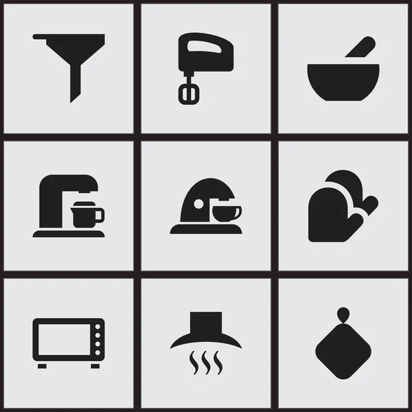 Zestaw 9 ikon można edytować posiłek. Zawiera symbole, takie jak-łapka, okapu kuchennego i kopačiek. Mogą być używane dla sieci Web, mobilnych, interfejsu użytkownika i Infographic Design. — Wektor stockowy