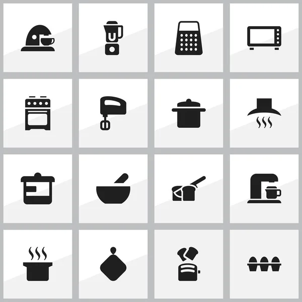 Conjunto de 16 Ícones editáveis Cook. Inclui símbolos como agitador, triturador, forno e muito mais. Pode ser usado para Web, Mobile, UI e design infográfico . —  Vetores de Stock