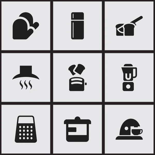 Conjunto de 9 Ícones editáveis Cook. Inclui símbolos como pão de fatia, geladeira, triturador e muito mais. Pode ser usado para Web, Mobile, UI e design infográfico . —  Vetores de Stock