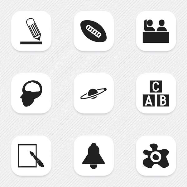 9 düzenlenebilir eğitim simgeler kümesi. Omlet, alfabe küp ve Oval topu gibi simgeler içerir. Web, mobil, UI ve Infographic tasarımı için kullanılabilir. — Stok Vektör