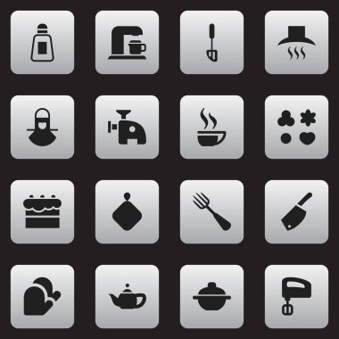 16 düzenlenebilir Cook simgeler kümesi. Tencere tutacağı gibi simgeler içecek makinesi, Rocker Blade ve daha fazlasını içerir. Web, mobil, UI ve Infographic tasarımı için kullanılabilir.