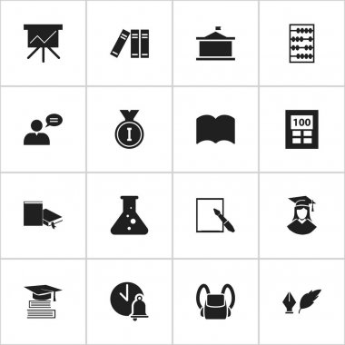 16 düzenlenebilir bilim simgeler kümesi. Mezun erkek, kimya, kitaplık ve daha fazlası gibi simgeler içerir. Web, mobil, UI ve Infographic tasarımı için kullanılabilir.