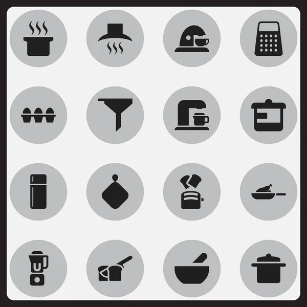 Conjunto de 16 iconos de alimentos editables. Incluye símbolos como cartón de huevo, utensilios de cocina, pan en rodajas y más. Puede ser utilizado para el diseño de la tela, móvil, interfaz de usuario e infografía . — Vector de stock