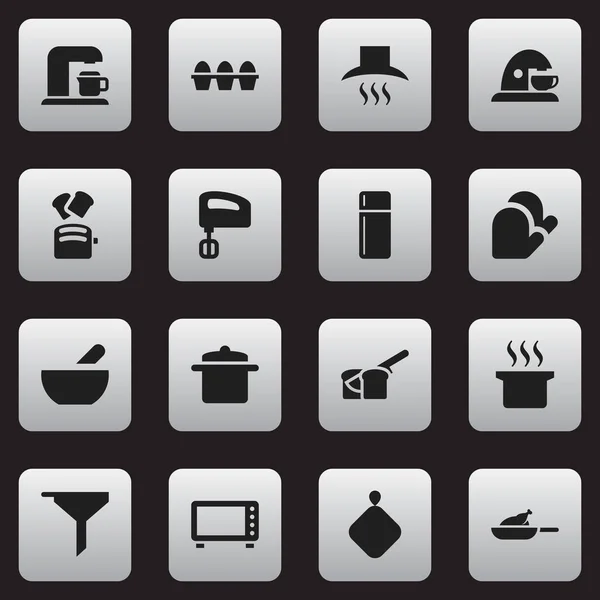 Conjunto de 16 ícones alimentares editáveis. Inclui símbolos como suporte de panela, caixa de ovo, geladeira e muito mais. Pode ser usado para Web, Mobile, UI e design infográfico . —  Vetores de Stock