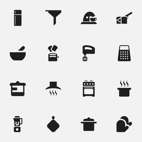 Set Of 16 Editable Food Icons. Includes Symbols Such As Refrigerator, Soup, Shredder And More. Can Be Used For Web, Mobile, UI And Infographic Design. — Stock Vector