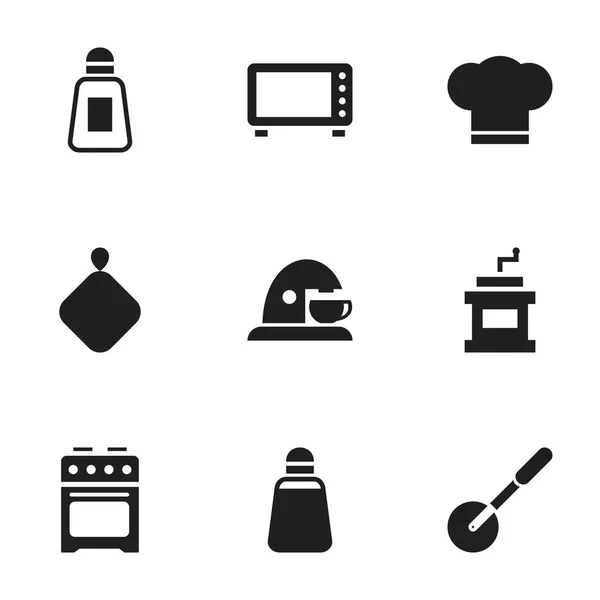 Set von 9 editierbaren Food-Symbolen. enthält Symbole wie Paprika, Backofen, Kochmütze und vieles mehr. kann für Web-, Mobil-, UI- und Infografik-Design verwendet werden. — Stockvektor