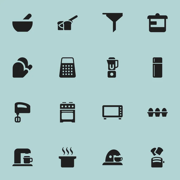 Set von 16 editierbaren Kochsymbolen. beinhaltet Symbole wie Rührwerk, Herd, Filter und mehr. kann für Web-, Mobil-, UI- und Infografik-Design verwendet werden. — Stockvektor