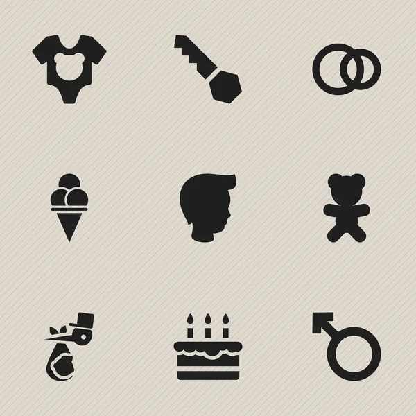 Ensemble de 9 icônes de Kin modifiables. Comprend des symboles tels que body, serrure, enfant et plus. Peut être utilisé pour le Web, mobile, interface utilisateur et infographie . — Image vectorielle