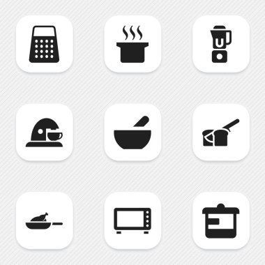 9 düzenlenebilir gıda simgeler kümesi. El mikseri, çorba, Cup gibi simgeler içerir. Web, mobil, UI ve Infographic tasarımı için kullanılabilir.