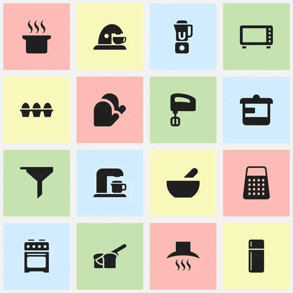 Set Of 16 Editable Meal Icons. Includes Symbols Such As Shredder, Soup Pot, Utensil And More. Can Be Used For Web, Mobile, UI And Infographic Design. — Stock Vector