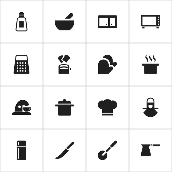 Набор из 16 столовых иконок. Includes Symbols such as Kitchen Glove, Cookware, Oven and More. Can be used for Web, Mobile, UI and Infographic Design . — стоковый вектор