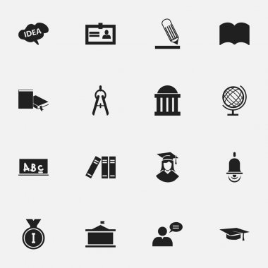 16 düzenlenebilir bilim simgeler kümesi. Mahkeme, Bookshelf, düşünen adam ve daha fazlası gibi simgeler içerir. Web, mobil, UI ve Infographic tasarımı için kullanılabilir.