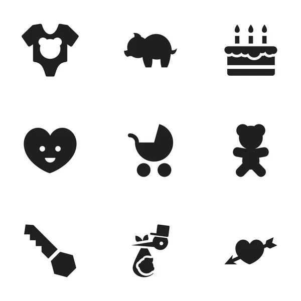 Conjunto de 9 iconos de gente editable. Incluye símbolos como perambulador, cerradura, amor y más. Puede ser utilizado para el diseño de la tela, móvil, interfaz de usuario e infografía . — Vector de stock