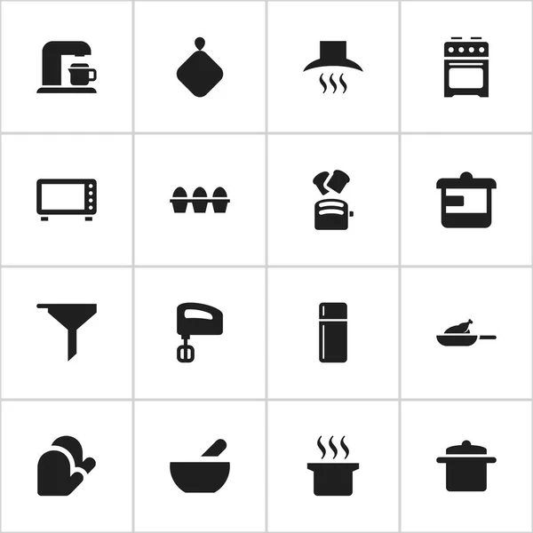 Set von 16 editierbaren Menüsymbolen. beinhaltet Symbole wie Suppe, Rührwerk, Utensilien und mehr. kann für Web-, Mobil-, UI- und Infografik-Design verwendet werden. — Stockvektor