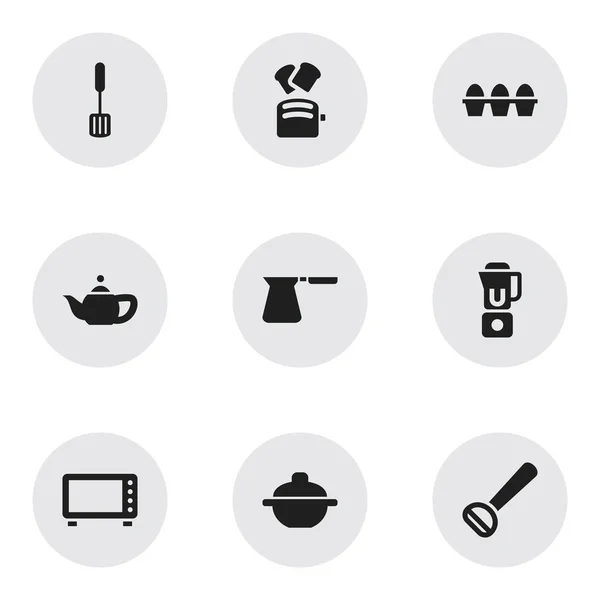 Набор из 9 столовых иконок для еды. Includes Symbols such as Egg Carton, Husker, Oven and More. Can be used for Web, Mobile, UI and Infographic Design . — стоковый вектор