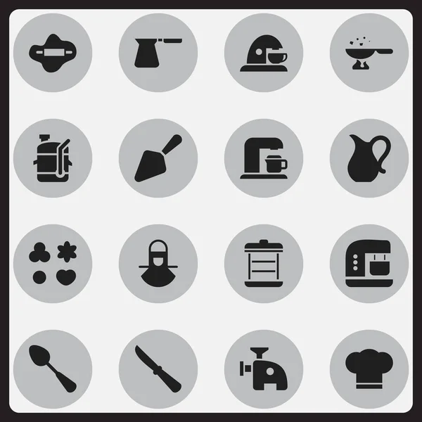 Set van 16 bewerkbare koken iconen. Bevat symbolen zoals Shortcake, ketel, Squeezer en meer. Kan worden gebruikt voor Web, Mobile, Ui en Infographic Design. — Stockvector