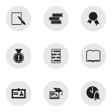 9 düzenlenebilir Üniversitesi simgeler kümesi. Uzaktan eğitim, okul zili, Notepaper ve daha fazlası gibi simgeler içerir. Web, mobil, UI ve Infographic tasarımı için kullanılabilir.