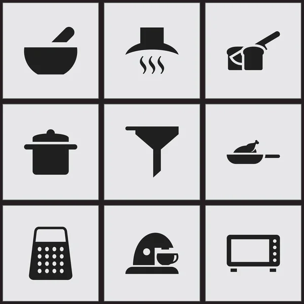 9 編集可能な食品のアイコンのセットです。パン、スープ、カップなどの記号が含まれています。ウェブ、モバイル、Ui とインフォ グラフィック デザインに使用することができます。. — ストックベクタ