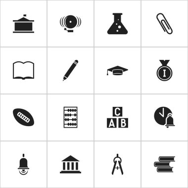 16 düzenlenebilir eğitim simgeler kümesi. Kimya, mezun, aritmetik ve daha fazlası gibi simgeler içerir. Web, mobil, UI ve Infographic tasarımı için kullanılabilir.