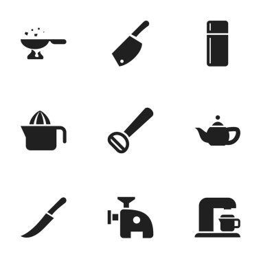 9 düzenlenebilir yemek simgeler kümesi. Meyve sıkacağı, buzdolabı, Husker ve daha fazlası gibi simgeler içerir. Web, mobil, UI ve Infographic tasarımı için kullanılabilir.