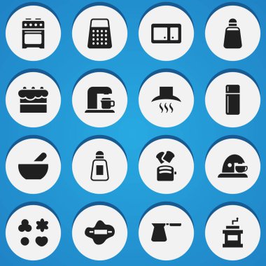 16 düzenlenebilir gıda simgeler kümesi. Kahve Pot, Kupası, çorba ve daha fazlası gibi simgeler içerir. Web, mobil, UI ve Infographic tasarımı için kullanılabilir.