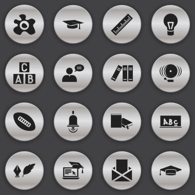 16 düzenlenebilir eğitim simgeler kümesi. Edebiyat, lamba, mezuniyet şapka ve daha fazlası gibi simgeler içerir. Web, mobil, UI ve Infographic tasarımı için kullanılabilir.