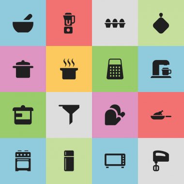 16 düzenlenebilir Cook simgeler kümesi. Çorba, yumurta kartonu, ızgara ve daha fazlası gibi simgeler içerir. Web, mobil, UI ve Infographic tasarımı için kullanılabilir.