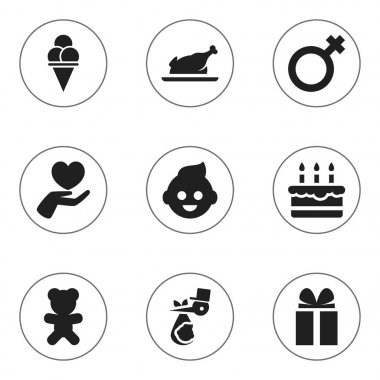 9 düzenlenebilir yakınları simgeler kümesi. Çocuk, soğuk tatlı, oyuncak ve daha fazlası gibi simgeler içerir. Web, mobil, UI ve Infographic tasarımı için kullanılabilir.
