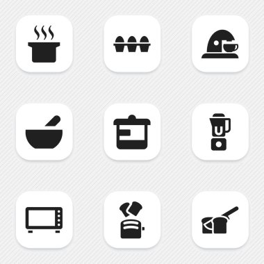 9 düzenlenebilir yemek simgeler kümesi. Çorba, ekmek ve fırın gibi simgeler içerir. Web, mobil, UI ve Infographic tasarımı için kullanılabilir.