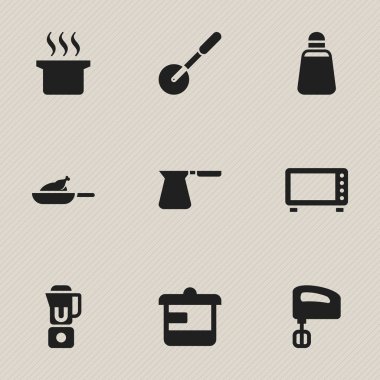 9 düzenlenebilir gıda simgeler kümesi. Gereçler, kırmızı biber, fırın ve daha fazlası gibi simgeler içerir. Web, mobil, UI ve Infographic tasarımı için kullanılabilir.