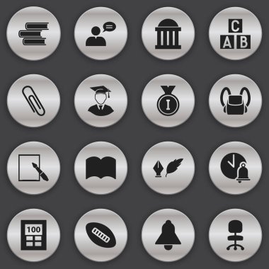 16 düzenlenebilir Üniversitesi simgeler kümesi. Edebiyat, iş koltuk, alfabe küp ve daha fazlası gibi simgeler içerir. Web, mobil, UI ve Infographic tasarımı için kullanılabilir.