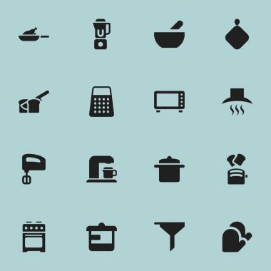 16 düzenlenebilir yemek simgeler kümesi. Çorba, karıştırıcı, ekmek ve daha fazla gibi simgeler içerir. Web, mobil, UI ve Infographic tasarımı için kullanılabilir.