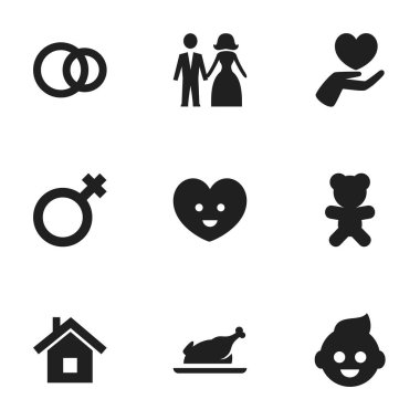 9 düzenlenebilir aile simgeler kümesi. Sembolleri evli gibi bebek, oyuncak ve daha fazlasını içerir. Web, mobil, UI ve Infographic tasarımı için kullanılabilir.