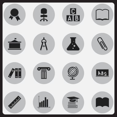 16 düzenlenebilir okul simgeler kümesi. Dünya gezegen, elyaf, kitap ve daha fazlası gibi simgeler içerir. Web, mobil, UI ve Infographic tasarımı için kullanılabilir.