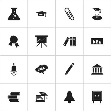 16 düzenlenebilir okul simgeler kümesi. Alarm zili, Diplomaed erkek, zafer madalyon ve daha fazlası gibi simgeler içerir. Web, mobil, UI ve Infographic tasarımı için kullanılabilir.